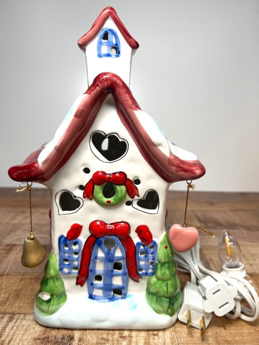 Ceramic Christmas House Light-Up Decorative Accent With Plug-In Cord & Bulb